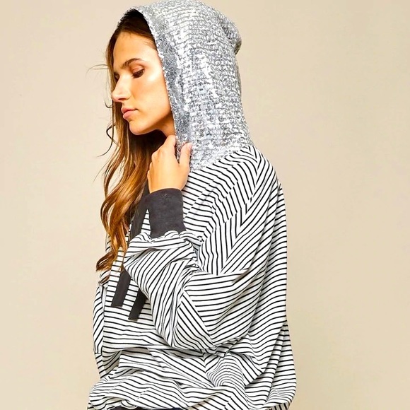 Sequin Hoodie Lightweight Sweatshirt - Picture 1 of 8